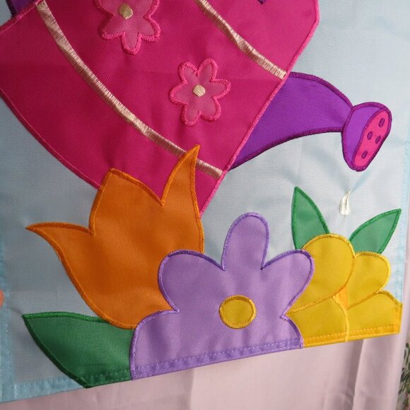 Embroidered Welcome Spring Watering Can Gardening Flag 18x12" Made by JetMax - Picture 4 of 10